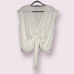 Zara White Sleeveless Knotted VNeck Top